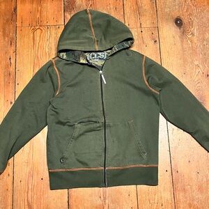 Olive Green Hooded Sweatshirt with Camouflage Lining